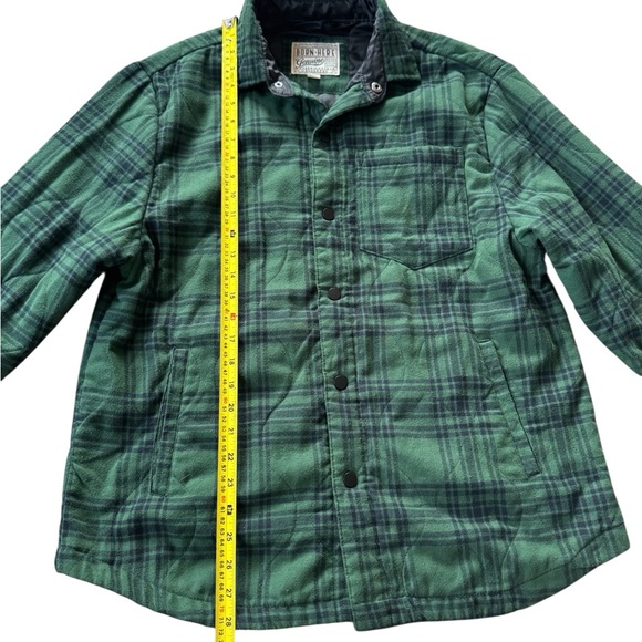 Born Here Genuine Flannel Lined Jacket Shacket Men Medium Green Plaid Quilted - Picture 2 of 6